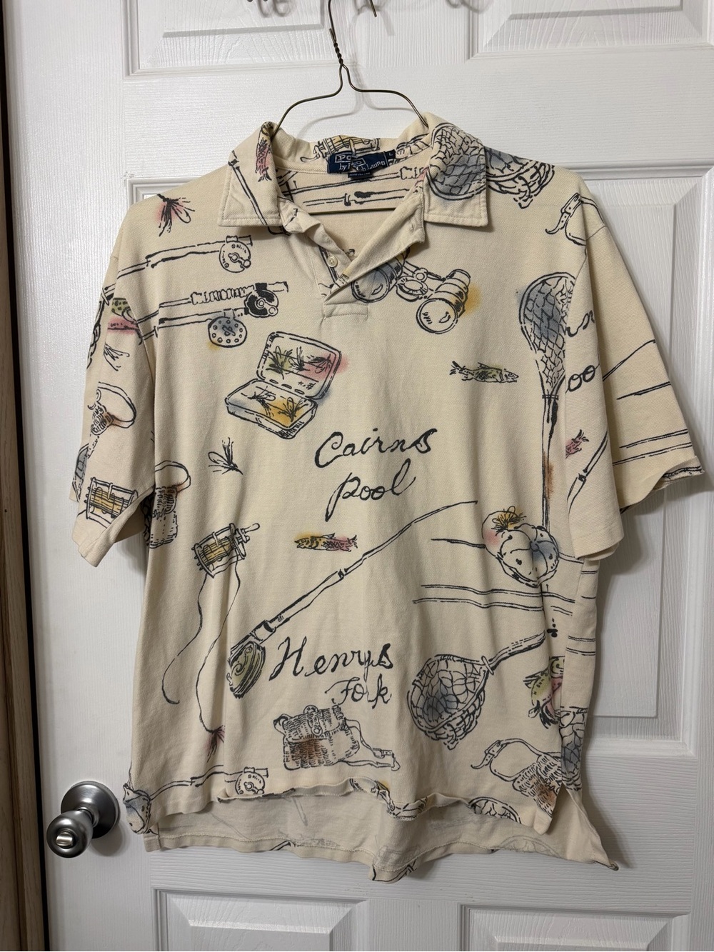 Polo by Ralph Lauren Beige Printed Fishing Motif Polo